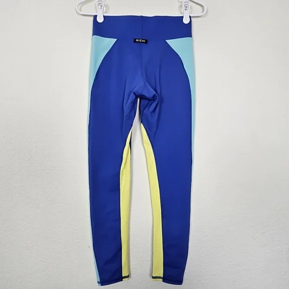 Michi Canyon Colorblock Compression Leggings Blue Yellow Small Luxury Activewear - Picture 4 of 12
